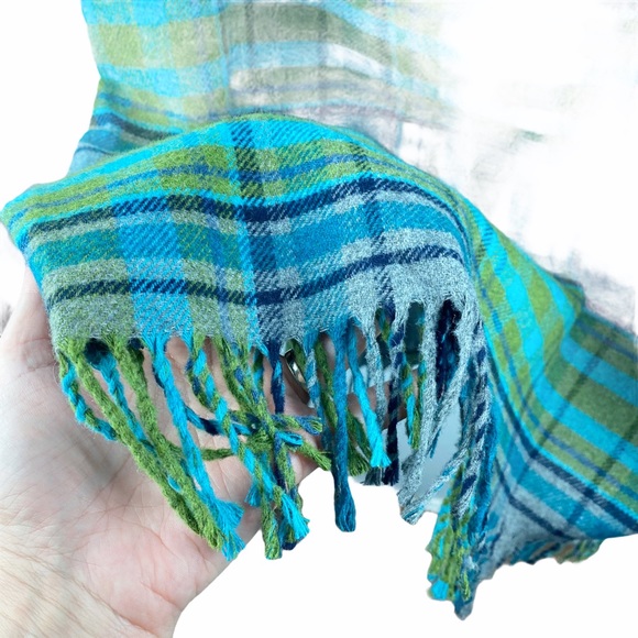 NWT J. Jill Green Blue Wool Plaid Fringe Skirt 8 - Picture 6 of 12